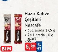 NESCAFE HAZIR KAHVE 3'Ü1 17.5 G/2'Sİ110 G ÇEŞİTLERİ